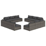 12 Piece Garden Lounge Set with Cushions Poly Rattan Grey