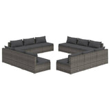 12 Piece Garden Lounge Set with Cushions Poly Rattan Grey - Front View