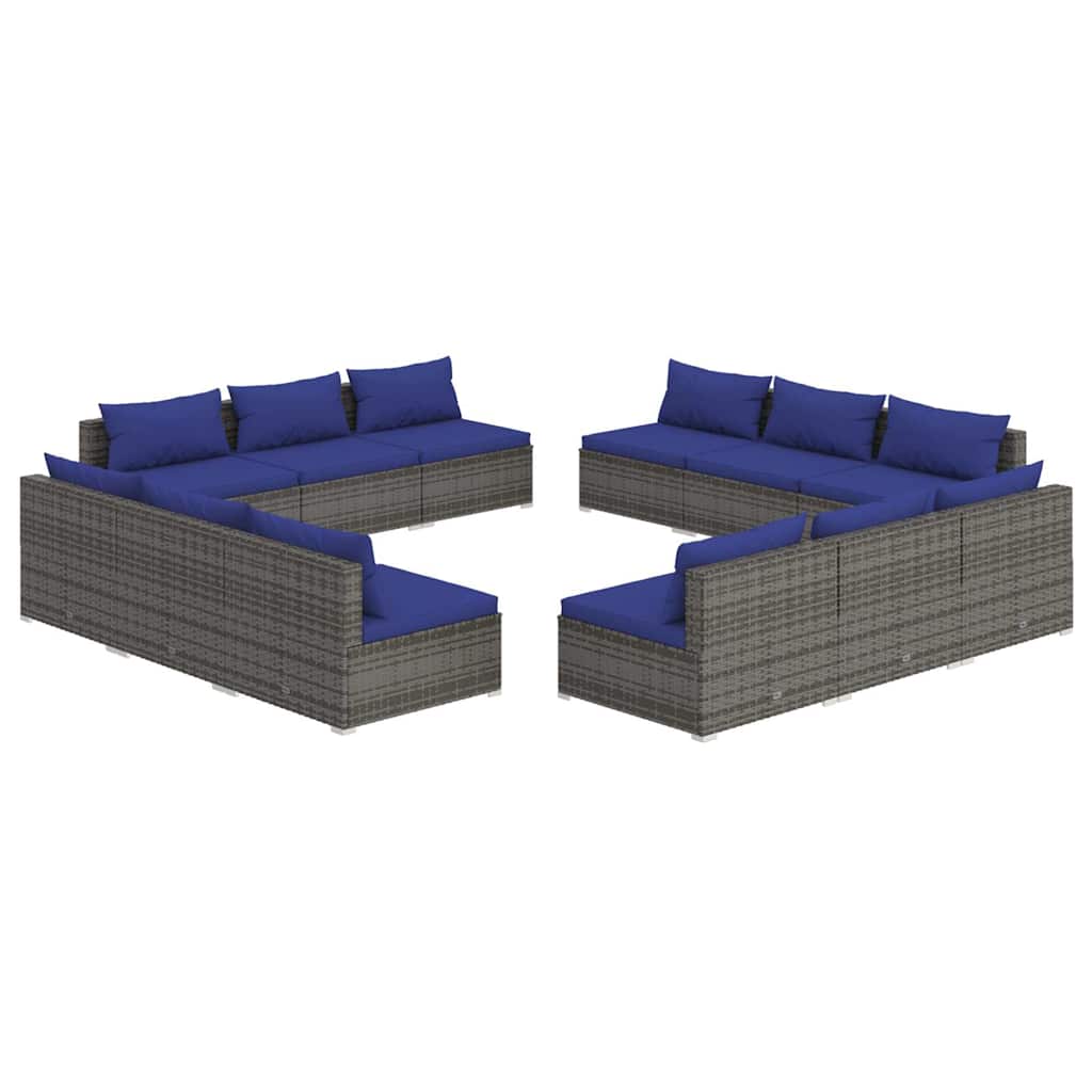 12 Piece Garden Lounge Set with Cushions Poly Rattan Grey