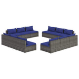 12 Piece Garden Lounge Set with Cushions Poly Rattan Grey