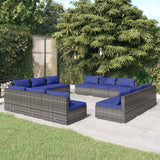 12 Piece Garden Lounge Set with Cushions Poly Rattan Grey