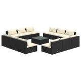 13 Piece Garden Lounge Set with Cushions Poly Rattan Black - Front View