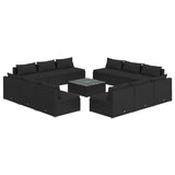 13 Piece Garden Lounge Set with Cushions Poly Rattan Black - Front View