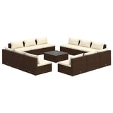13 Piece Garden Lounge Set with Cushions Poly Rattan Brown