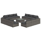 13 Piece Garden Lounge Set with Cushions Poly Rattan Grey - Front View