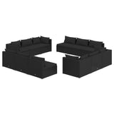 12 Piece Garden Lounge Set with Cushions Poly Rattan Black - Front View