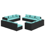 12 Piece Garden Lounge Set with Cushions Poly Rattan Black - Front View