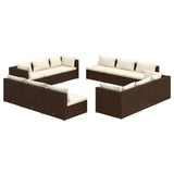 12 Piece Garden Lounge Set with Cushions Poly Rattan Brown - Front View