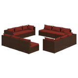12 Piece Garden Lounge Set with Cushions Poly Rattan Brown - Front View