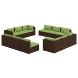 12 Piece Garden Lounge Set with Cushions Poly Rattan Brown - Front View