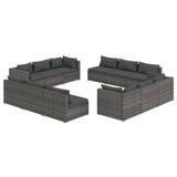 12 Piece Garden Lounge Set with Cushions Poly Rattan Grey - Front View