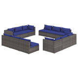 12 Piece Garden Lounge Set with Cushions Poly Rattan Grey - Front View