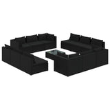 13 Piece Garden Lounge Set with Cushions Poly Rattan Black - Front View