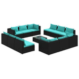 13 Piece Garden Lounge Set with Cushions Poly Rattan Black - Front View