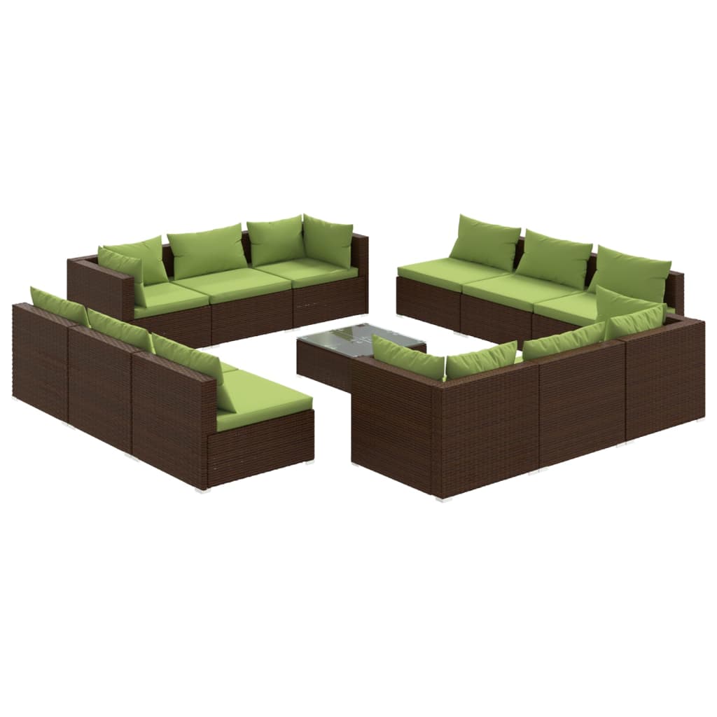 13 Piece Garden Lounge Set with Cushions Poly Rattan Brown