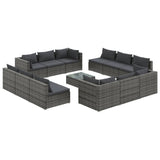 13 Piece Garden Lounge Set with Cushions Poly Rattan Grey - Front View