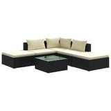 6 Piece Garden Lounge Set with Cushions Poly Rattan Black - Front View