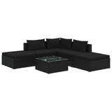 6 Piece Garden Lounge Set with Cushions Poly Rattan Black - Front View