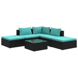 6 Piece Garden Lounge Set with Cushions Poly Rattan Black