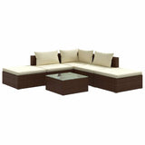 6 Piece Garden Lounge Set with Cushions Poly Rattan Brown - Front View