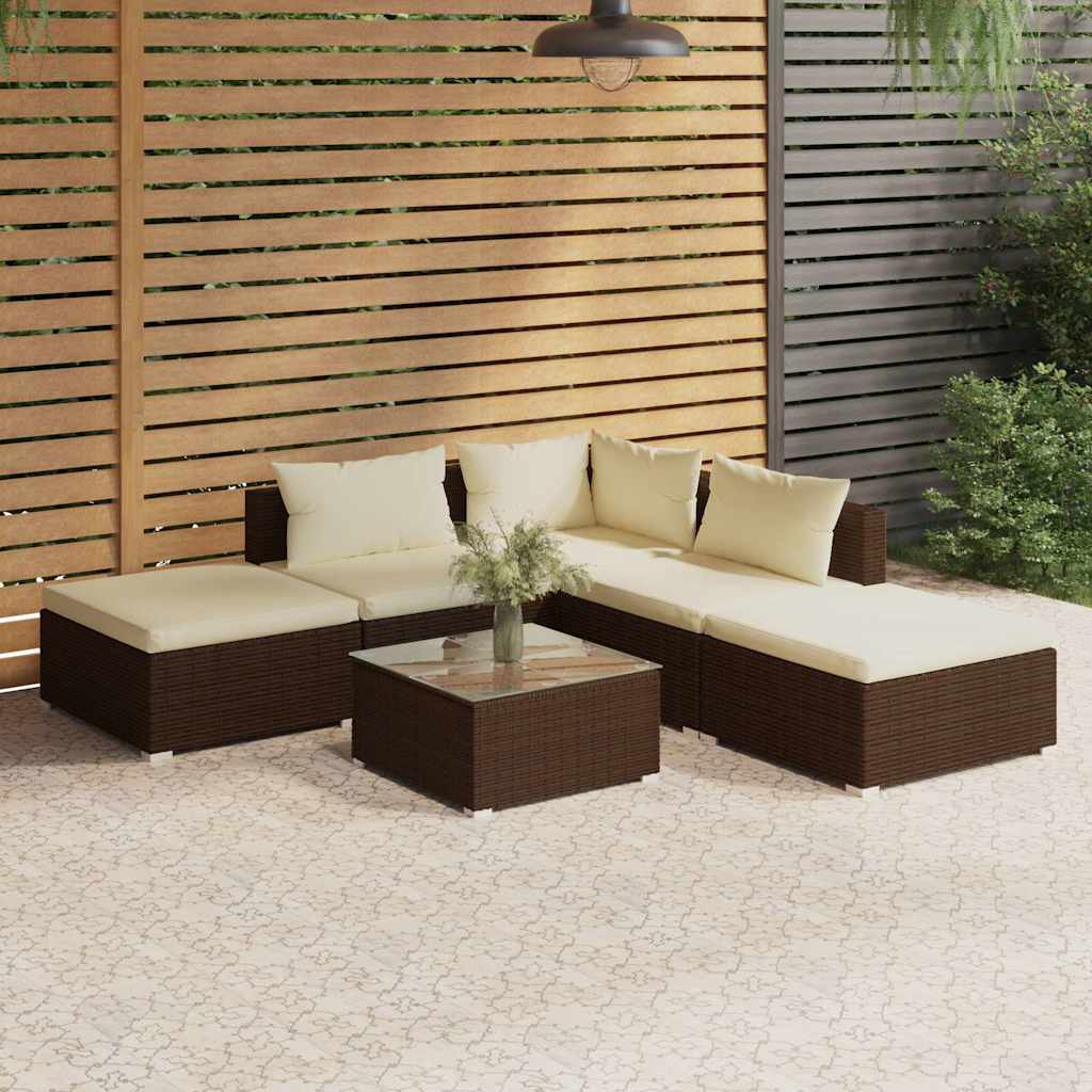 6 Piece Garden Lounge Set with Cushions Poly Rattan Brown