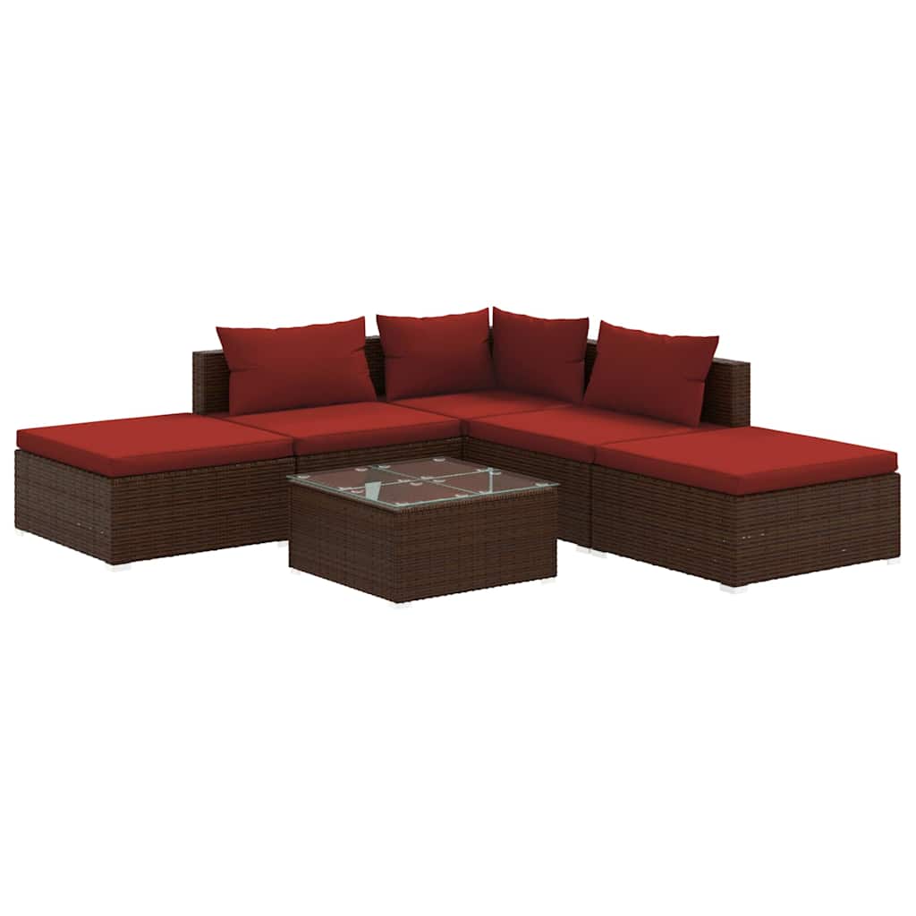 6 Piece Garden Lounge Set with Cushions Poly Rattan Brown