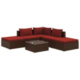 6 Piece Garden Lounge Set with Cushions Poly Rattan Brown - Front View