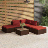 6 Piece Garden Lounge Set with Cushions Poly Rattan Brown