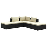 5 Piece Garden Lounge Set with Cushions Poly Rattan Black - Front View