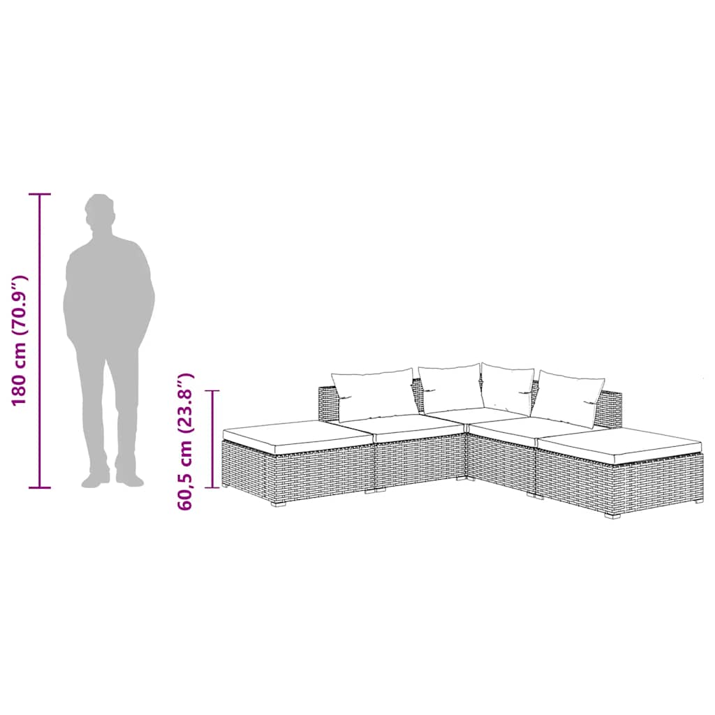 5 Piece Garden Lounge Set with Cushions Poly Rattan Black