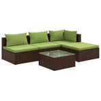 5 Piece Garden Lounge Set with Cushions Poly Rattan Brown