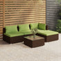 5 Piece Garden Lounge Set with Cushions Poly Rattan Brown