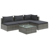 5 Piece Garden Lounge Set with Cushions Poly Rattan Grey - Front View