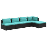5 Piece Garden Lounge Set with Cushions Poly Rattan Black - Front View