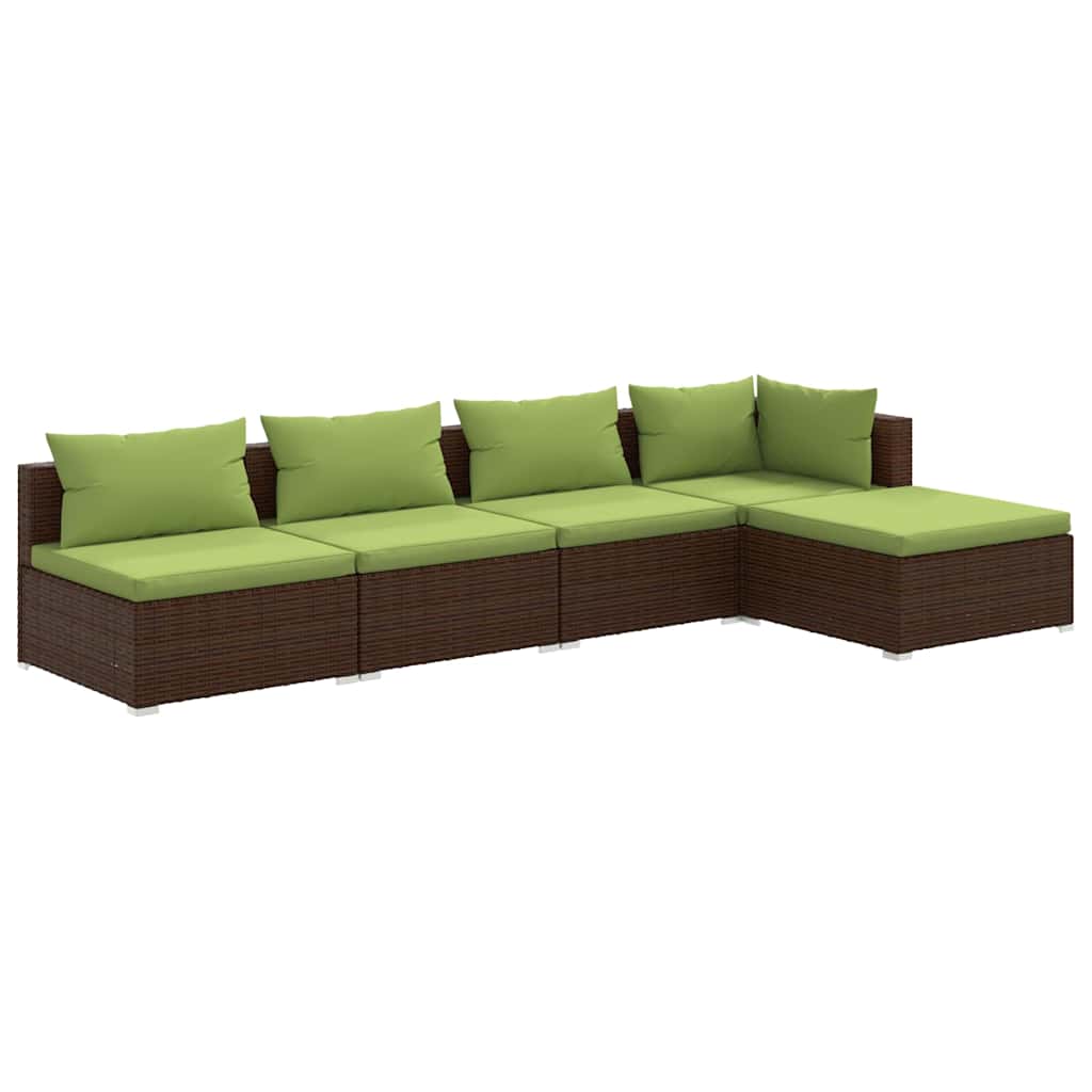 5 Piece Garden Lounge Set with Cushions Poly Rattan Brown