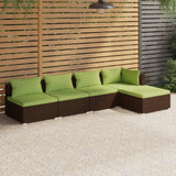 5 Piece Garden Lounge Set with Cushions Poly Rattan Brown