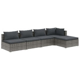5 Piece Garden Lounge Set with Cushions Poly Rattan Grey - Front View