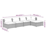 5 Piece Garden Lounge Set with Cushions Poly Rattan Grey - Rear View
