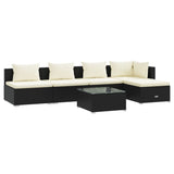 6 Piece Garden Lounge Set with Cushions Poly Rattan Black - Front View