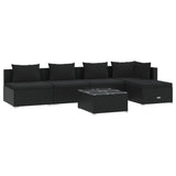 6 Piece Garden Lounge Set with Cushions Poly Rattan Black - Front View