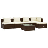 6 Piece Garden Lounge Set with Cushions Poly Rattan Brown - Front View