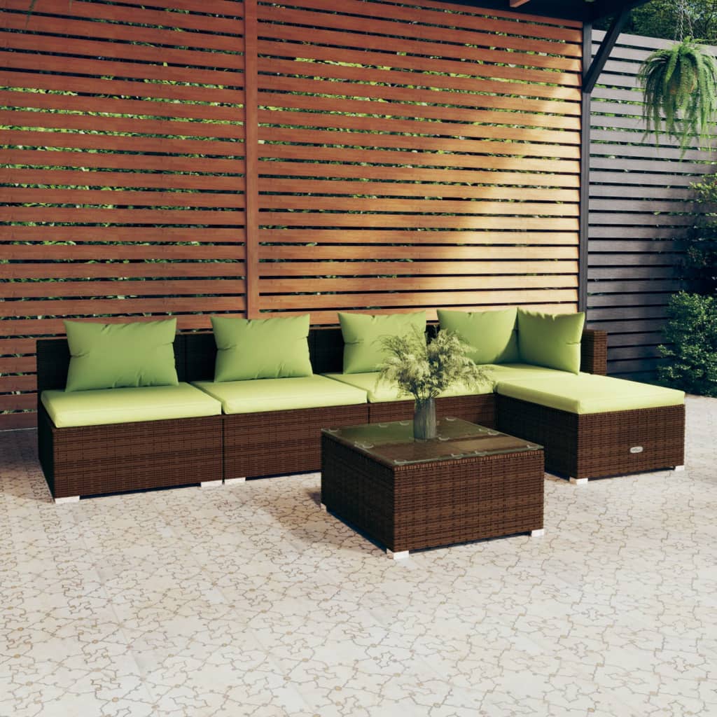 6 Piece Garden Lounge Set with Cushions Poly Rattan Brown