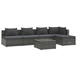 6 Piece Garden Lounge Set with Cushions Poly Rattan Grey - Front View