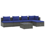 6 Piece Garden Lounge Set with Cushions Poly Rattan Grey - Front View