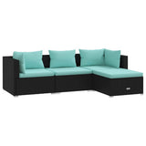 4 Piece Garden Lounge Set with Cushions Poly Rattan Black - Front View