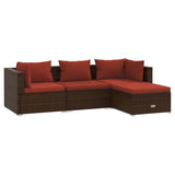4 Piece Garden Lounge Set with Cushions Poly Rattan Brown - Front View