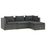 4 Piece Garden Lounge Set with Cushions Poly Rattan Grey - Front View