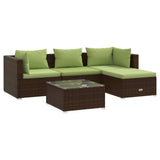 5 Piece Garden Lounge Set with Cushions Poly Rattan Brown - Front View