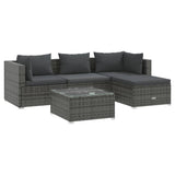5 Piece Garden Lounge Set with Cushions Poly Rattan Grey