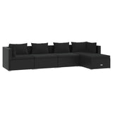 5 Piece Garden Lounge Set with Cushions Poly Rattan Black - Front View